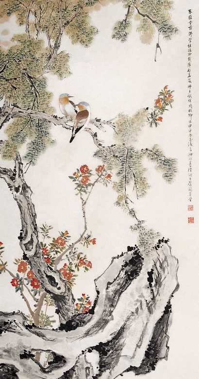 陆抑非 花鸟 镜心
